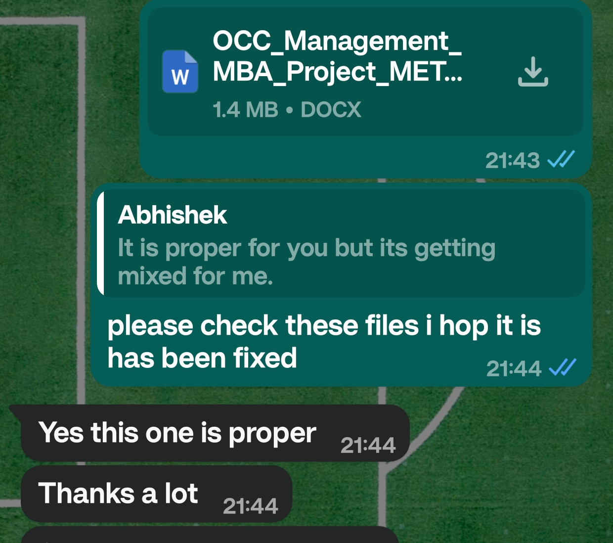 MBA Project Client Feedback WhatsApp